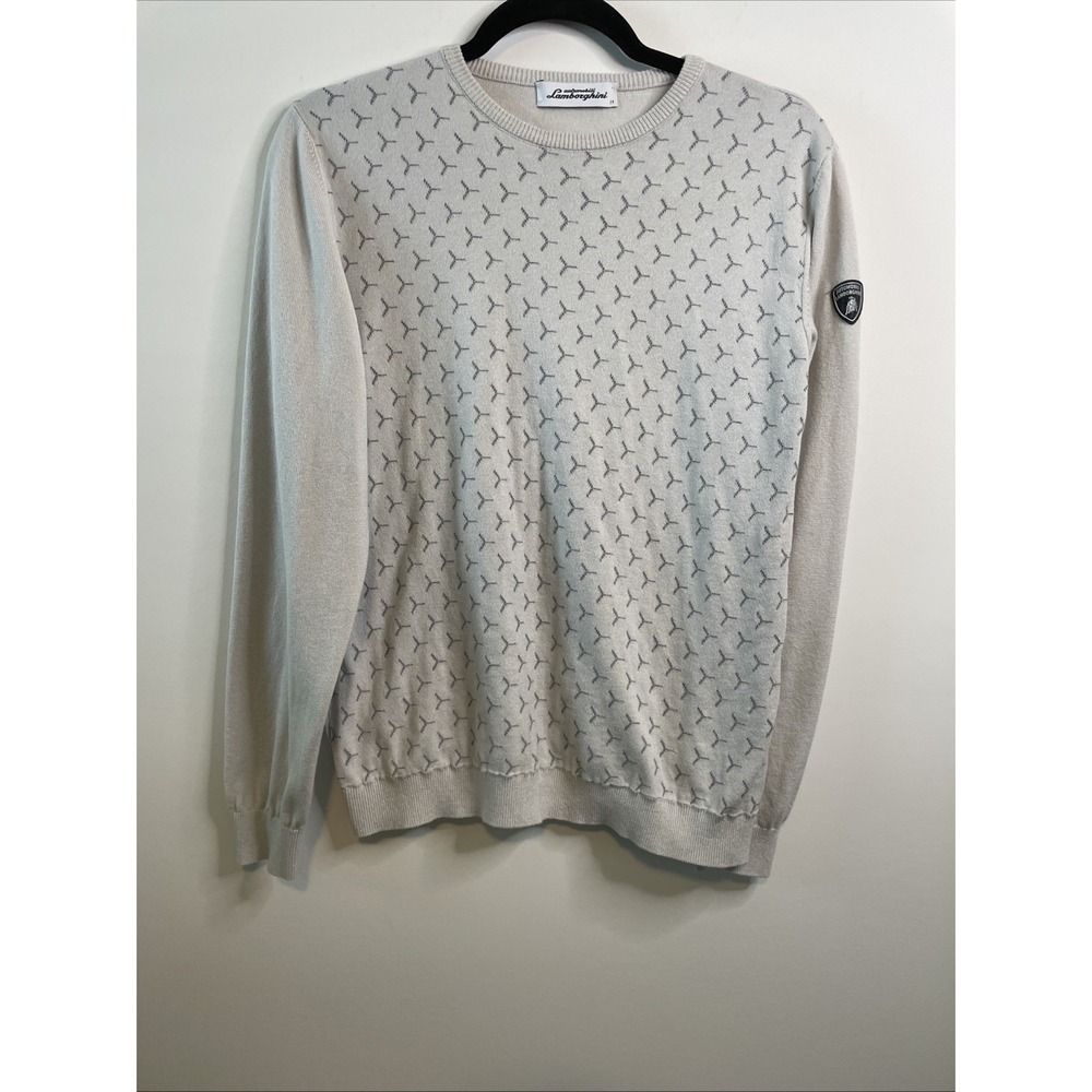 Automobili Lamborghini Medium Beige/Gray Logo Knit Sweater Made In‎ Italy